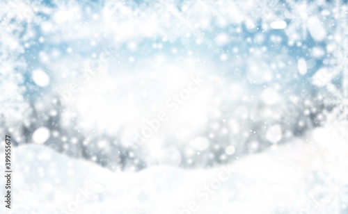 sky and pine trees abstract background blurred. white snowflakes bokeh winter for Christmas new year blurred beautiful . winter time and snow space for your decoration © Khaohom Mali