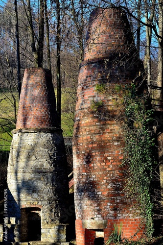 view of the historical technical monument of a pair of lime kilns with an access ramp for the production of lime for the metallurgical industry and construction, Vendryně, North Moravia, Czech Republi photo