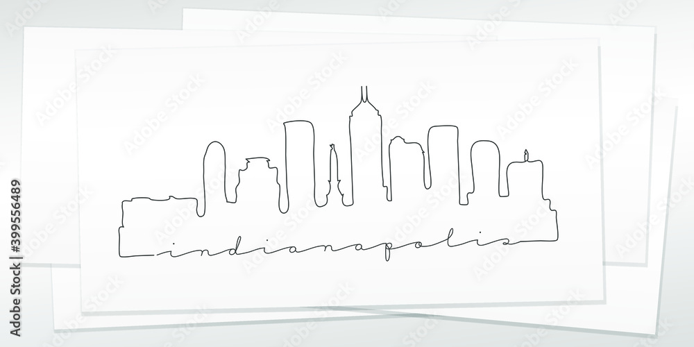 Indianapolis, IN, USA Doodle Skyline Hand Drawn. City One Line Art Illustration Landmark. Minimalistic Sketch Pen Background.