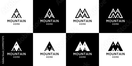 Set of mountain home logo with letter m design