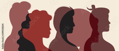 Afro people faces silhouettes isolated as african community concept, flat vector stock illustration with men and women in profile