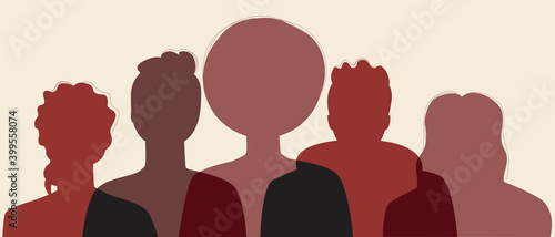Afro people faces silhouettes isolated as african community concept, flat vector stock illustration with men and women, head