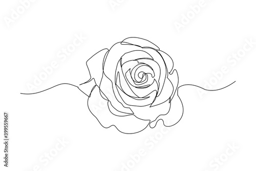 Continuous line drawing of rose flower. One line art concept of beautiful floral for love greeting. Vector illustration