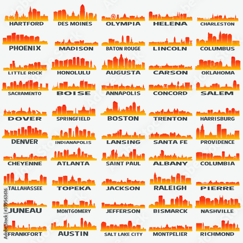North American Capitals Skyline City Silhouette Design Collection. Vector Illustration Set Clip Art.