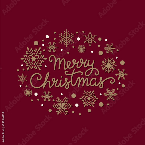 Merry Christmas lettering template. Greeting card  invitation with snowflakes. Vector illustration.