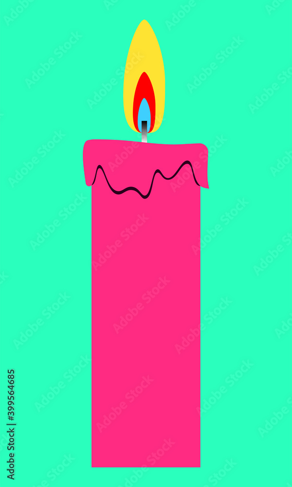 Vector image of a burning and glowing red paraffin candle on a green background Vector image of a burning and glowing red paraffin candle on a green background