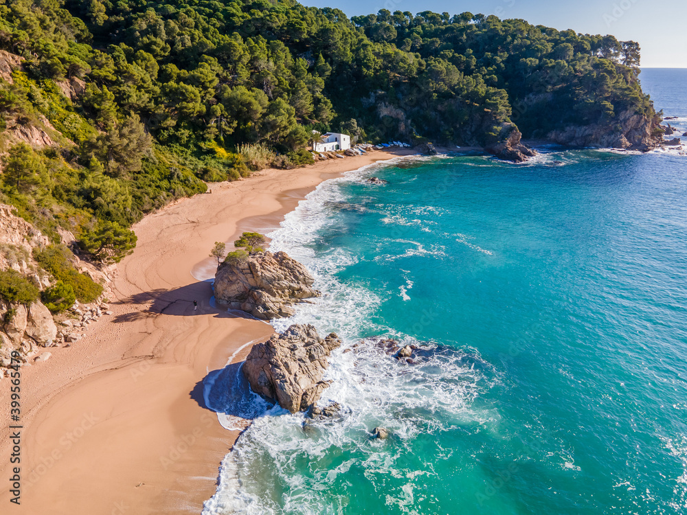 Obraz premium aerial photograph of cove boadella in lloret de mar spain europe drone canyelles