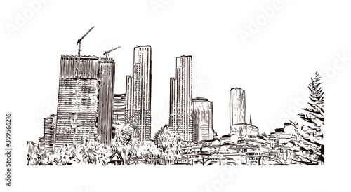 Building view with landmark of Istanbul is a major city in Turkey. Hand drawn sketch illustration in vector.