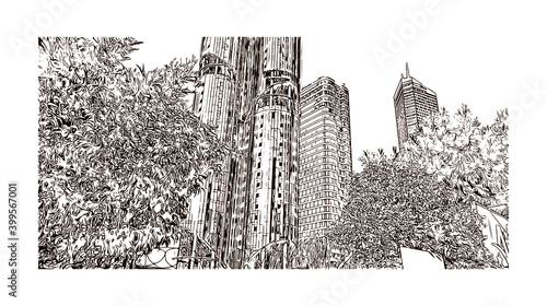 Building view with landmark of Istanbul is a major city in Turkey. Hand drawn sketch illustration in vector.