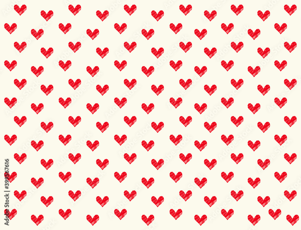 Happy Valentine's Day.
Seamless pattern of cute hearts with doodles.