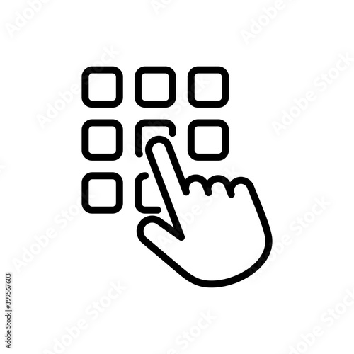 Contraseña de seguridad. Dial de teléfono. Mano en teclado con lineas en color negro