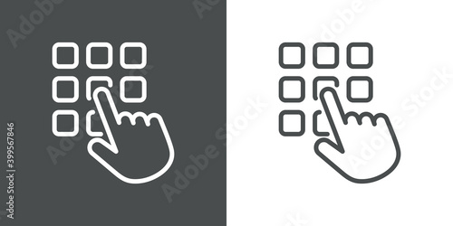 Contraseña de seguridad. Dial de teléfono. Mano en teclado con lineas en fondo gris y fondo blanco