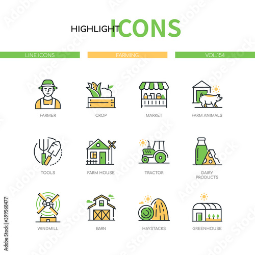 Farming - modern line design style icons set