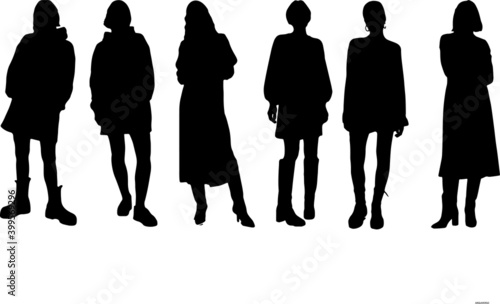 Vector silhouette front view of ladies, perfect to include in your Autocad or Photoshop projects, renders, sketches or plans.