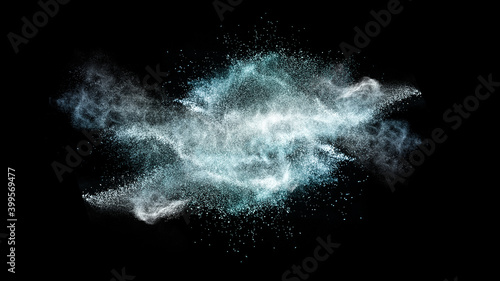 deep blue powder explosion with black space