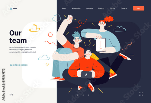 Business topics - our team, web template. Flat style modern outlined vector concept illustration. A group of people, crew, team, posing together. Business metaphor.