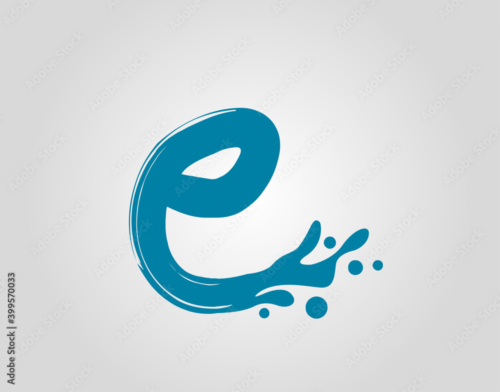 Water Splash Initial E Letter Logo Icon, Blue water alphabet icon. Water Splash Initial E Letter Logo Icon, Blue water alphabet icon.