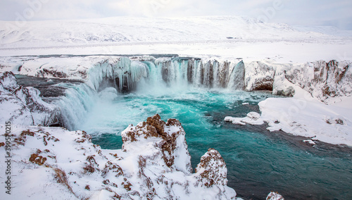 iceland waterfall in winter 