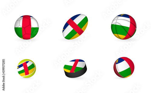 Sports equipment with flag of Central African Republic. Sports icon set.