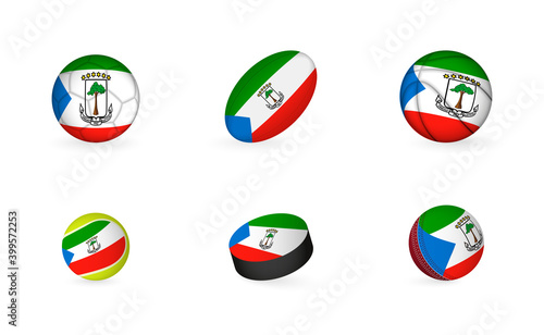 Sports equipment with flag of Equatorial Guinea. Sports icon set.