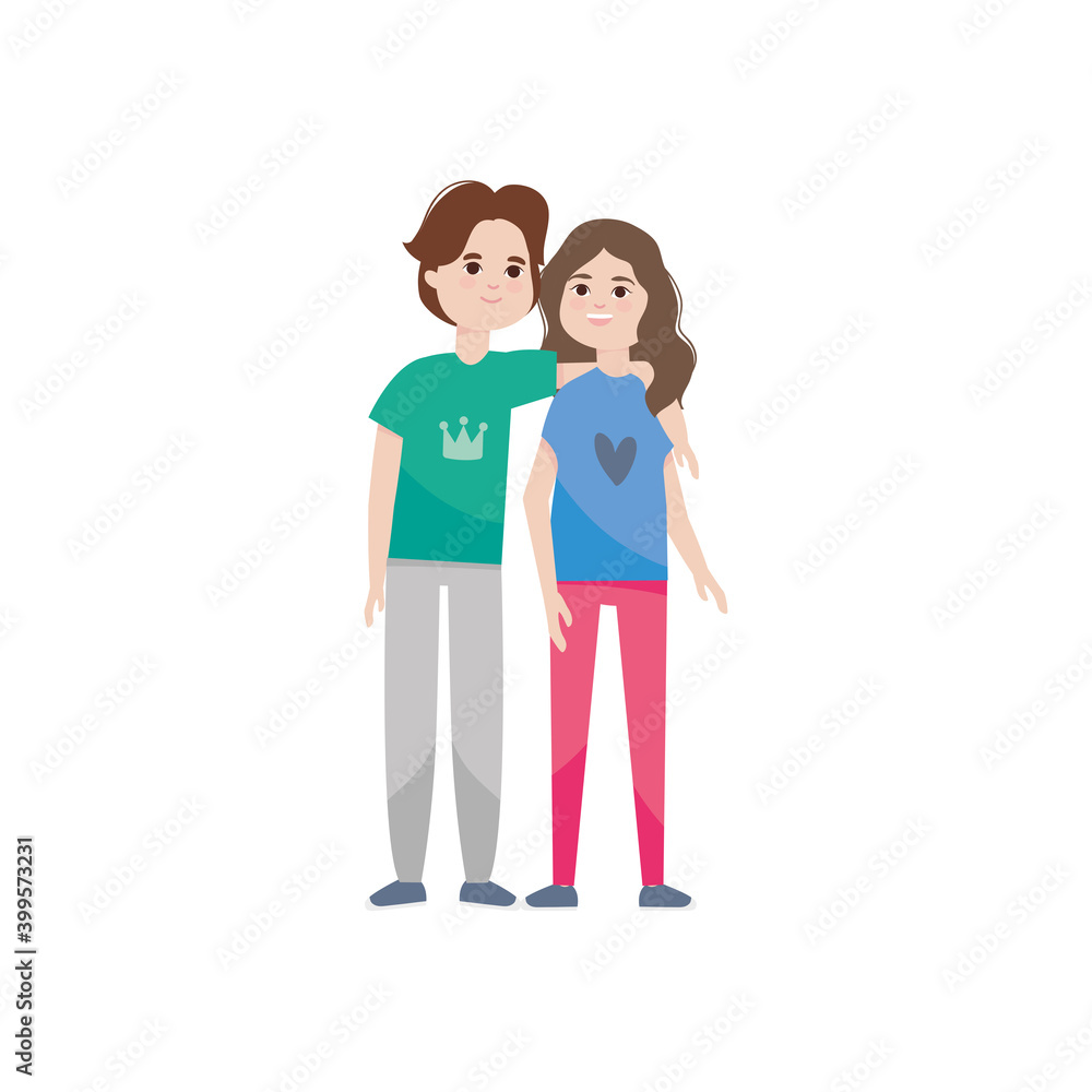 young man and girl standing, colorful design young man and girl standing, colorful design