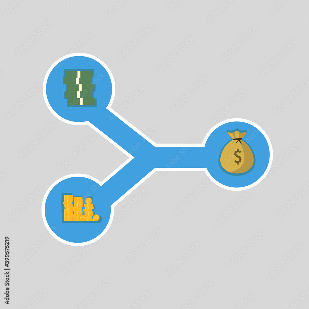 illustration of sharing in circulation of money, with symbol of share and money, flat design vector illustration of sharing in circulation of money, with symbol of share and money, flat design vector
