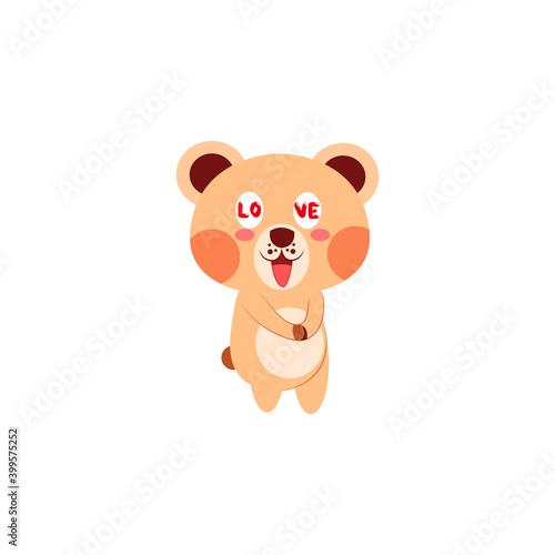Isolated happy bear cartoon in love. Vector illustration