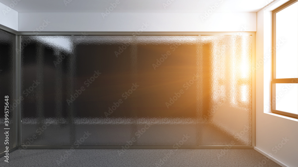 Elegant office interior. Mixed media. 3D rendering.. Blank room. Mockup.. Sunset. Elegant office interior. Mixed media. 3D rendering.. Blank room. Mockup.. Sunset.