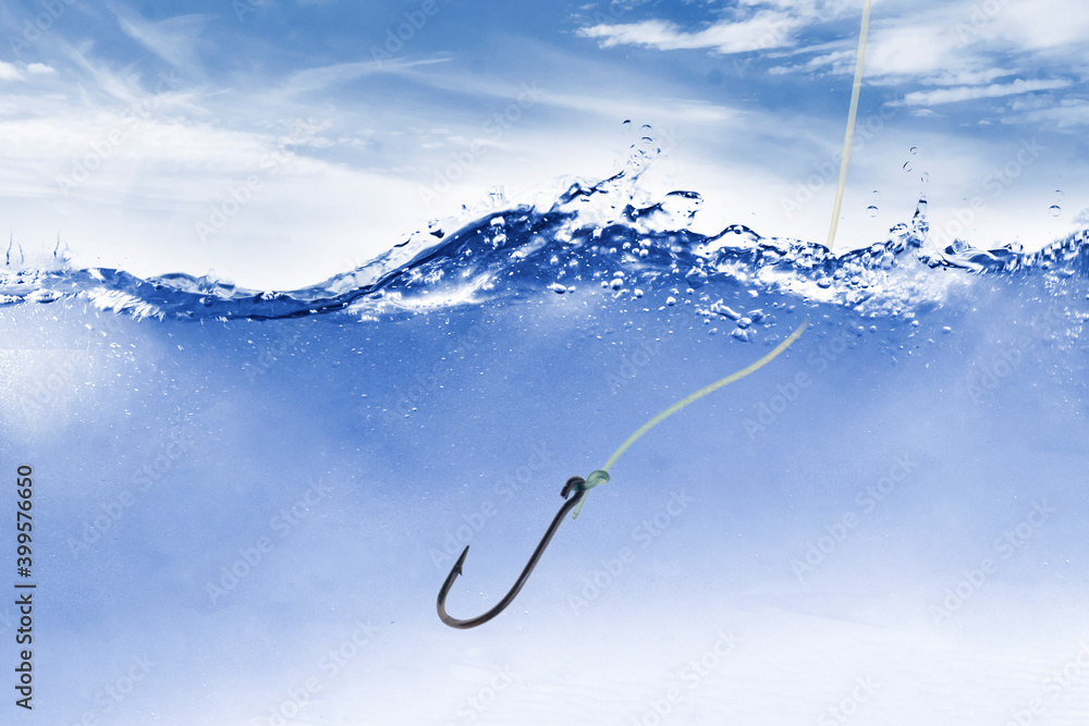 fishing hook tackle underwater. fish sport concept, sea water