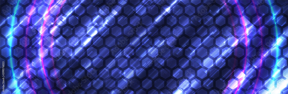 Abstract futuristic background. Hexagon pattern. Neon light. Dark vector poster template Abstract futuristic background. Hexagon pattern. Neon light. Dark vector poster template