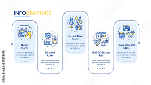 Effective clothes buying vector infographic template. Secondhand, seasonal sale presentation design elements. Data visualization with 5 steps. Process timeline chart. Workflow layout with linear icons