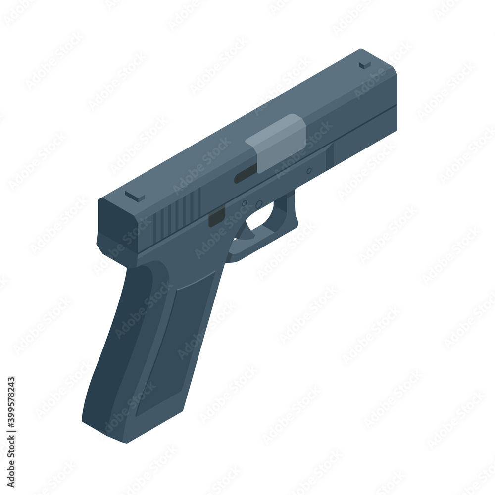 Isometric pistol isolated on white background. Weapon symbol. Gun with ammunition. Isometric pistol isolated on white background. Weapon symbol. Gun with ammunition.