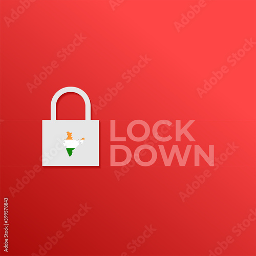 Concept of india Lock down due to coronavirus.  Lock icon vector.