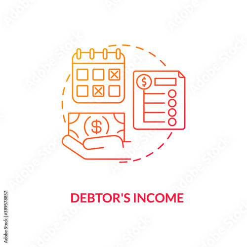 Debtor income red gradient concept icon. Monthly credit repayment. Borrower budget. Debtor accounting. Bankruptcy idea thin line illustration. Vector isolated outline RGB color drawing