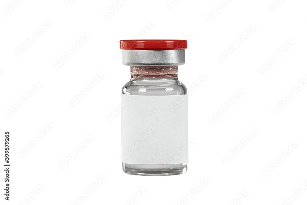 Glass ampoule of vaccine with blank label, isolated on a white background. Vial bottle for intramuscular injections. Vaccination, medical concept. Glass ampoule of vaccine with blank label, isolated on a white background. Vial bottle for intramuscular injections. Vaccination, medical concept.