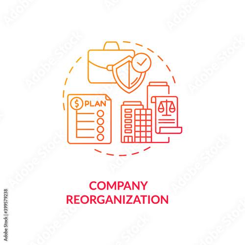 Company reorganization red gradient concept icon. Business restructuring. Corporate strategy. Bankruptcy avoidance idea thin line illustration. Vector isolated outline RGB color drawing