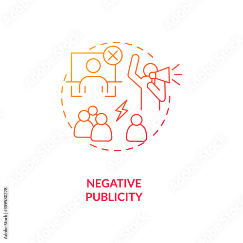 Negative publicity red gradient concept icon. Bad reputation. Social relations. Conflict with community. Bankruptcy idea thin line illustration. Vector isolated outline RGB color drawing