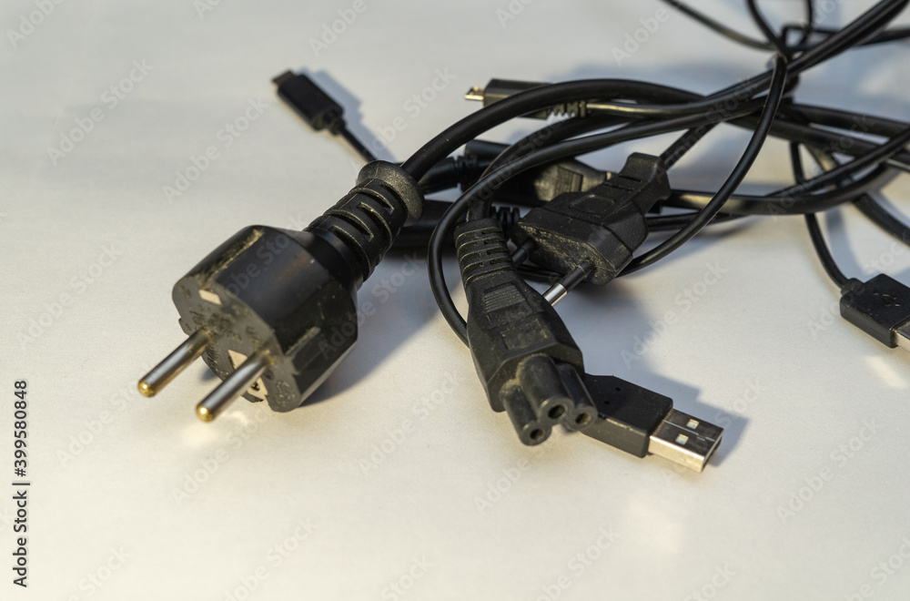 Lots of USB, HDMI cables and charging plugs. lots of tangled cables Lots of USB, HDMI cables and charging plugs. lots of tangled cables