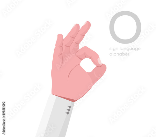 The letter 'O. Turkish handicapped hand alphabet letter O. Disabled hand. Hand tongue. Learning the alphabet, non-verbal deaf-dumb communication, expression gestures vector.