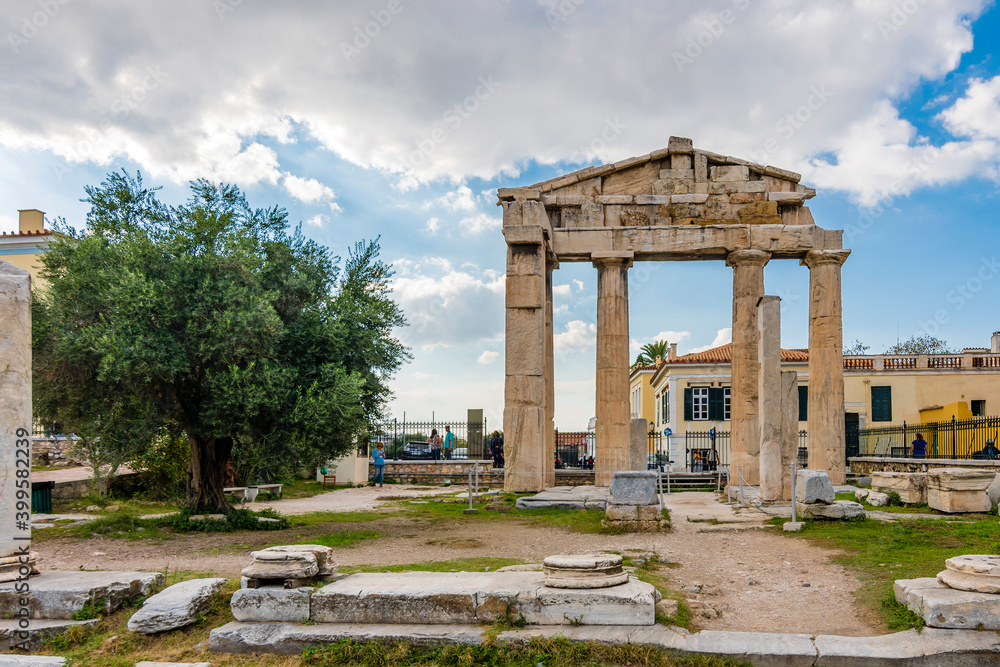 Gate of Athena Archegetis view from street in Athens