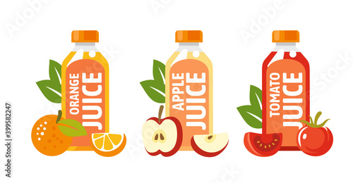 Fruit and vegetable juices in flat style