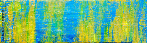 Art abstract panorama; beautiful creative background texture, painted in yellows, gold and blue - painting concept for design - in long, thin header / banner.