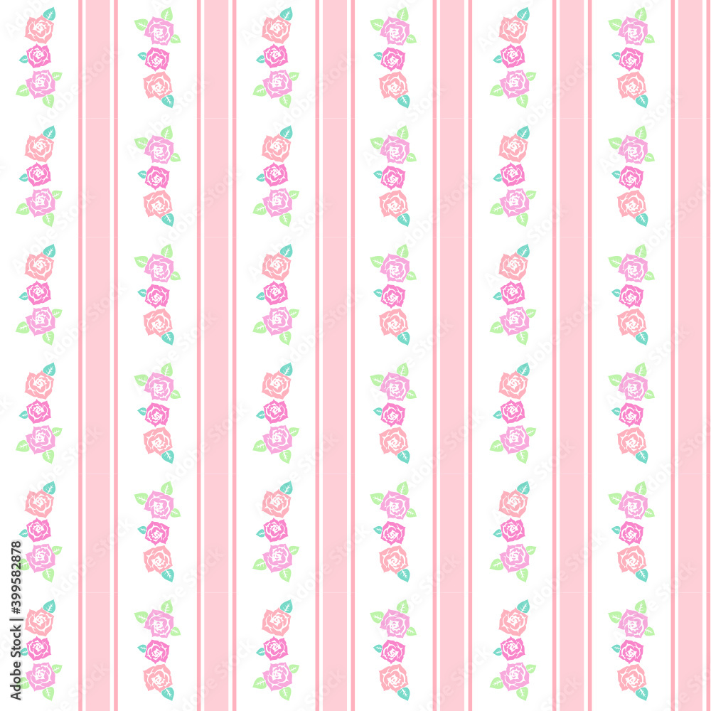 Very sweet colorful pastel pattern of roses and ribbons. Beautiful seamless pattern design for decorating, wallpaper, fabric and etc.