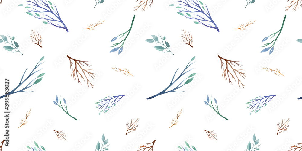 watercolor set of patterns flowers and twigs