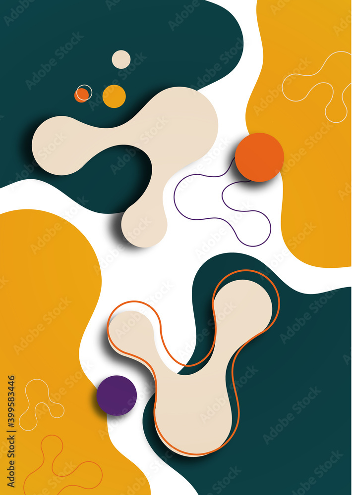 Colorful geometric background design. Composition of flowing shapes with trendy colors. Design for poster, page, flyer, cover. Vector