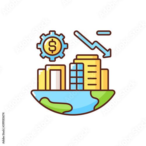 Economic crisis RGB color icon. Financial assets suddenly lose large part of their nominal value. People poverty issues. Isolated vector illustration