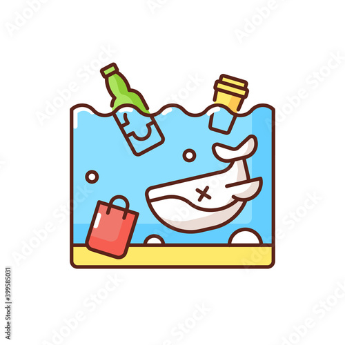 Ocean pollution RGB color icon. Harmful chemicals in water bodies. Residential waste from big factories. Creating climate problems. Isolated vector illustration