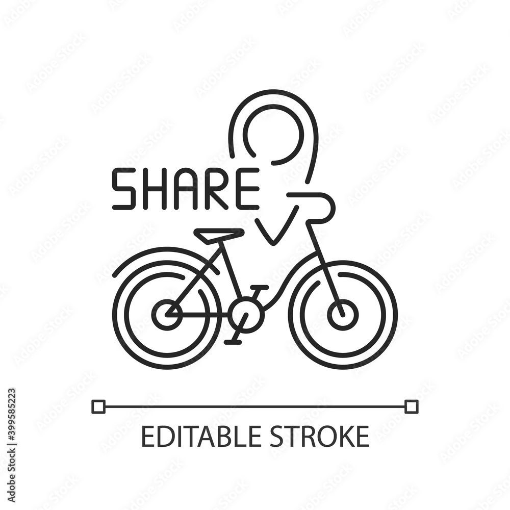 Bicycle sharing system linear icon. Service in which bicycles are made available for shared use. Thin line customizable illustration. Contour symbol. Vector isolated outline drawing. Editable stroke Bicycle sharing system linear icon. Service in which bicycles are made available for shared use. Thin line customizable illustration. Contour symbol. Vector isolated outline drawing. Editable stroke