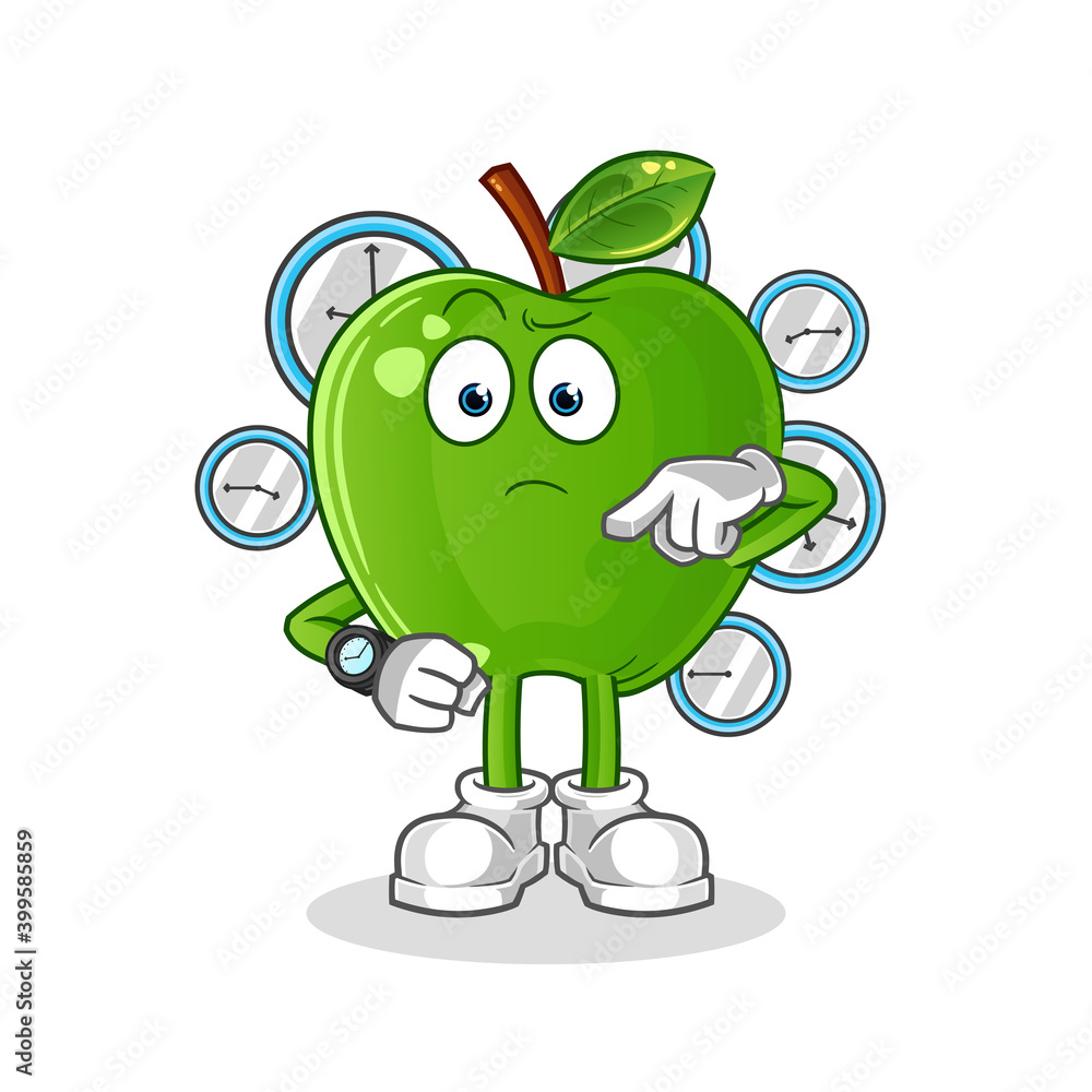 green apple with wristwatch cartoon. cartoon mascot vector green apple with wristwatch cartoon. cartoon mascot vector
