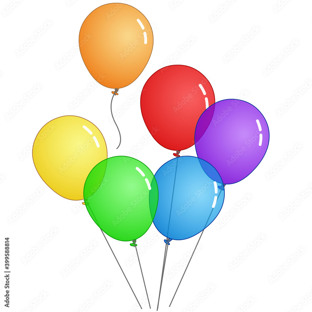 Flying helium bunch balloon, collection. Colored, shiny, transparency group ballons. Red, green, blue, yellow, orange. With springs, outline many baloons. Rainbow ornament Vector illustration. Flying helium bunch balloon, collection. Colored, shiny, transparency group ballons. Red, green, blue, yellow, orange. With springs, outline many baloons. Rainbow ornament Vector illustration.